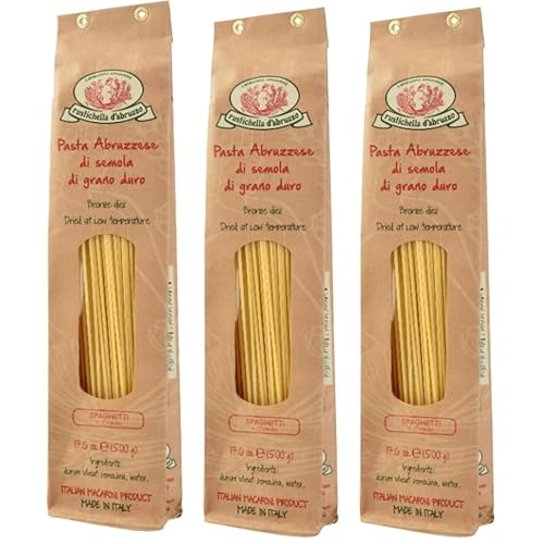 Rustichella d'Abruzzo Spaghetti (Pack of 3) 500g Each - Classic Italian Long Pasta with Superior Flavor & Texture - Perfect for Olive Oil Sauces