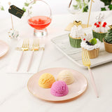 LIYH 96 Pcs Pink and Gold Disposable Plastic Dessert Plates and Forks Set - 7.5" Plastic Appetizer Plates & 9" Gold Cake Forks for Tea Parties