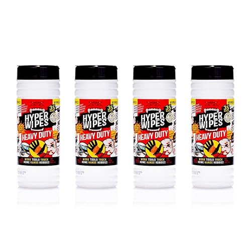 Hyper Wipes, 4 Pack Heavy Duty Hand & Tool Cleaning Wipes, 7"x12" Size Multi-Surface Cleaning Wipes, Degreasing, All Purpose Cleaner, Bathroom