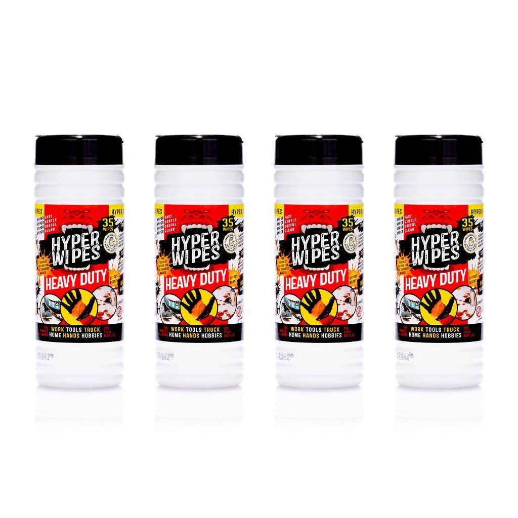 Hyper Wipes, 4 Pack Heavy Duty Hand & Tool Cleaning Wipes, 7"x12" Size Multi-Surface Cleaning Wipes, Degreasing, All Purpose Cleaner, Bathroom