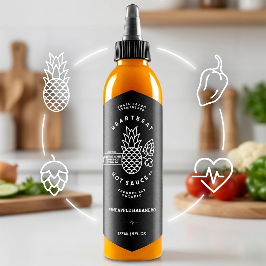 Heartbeat Hot Sauce Pineapple Habanero - (Pack of 2, 6 fl. oz.) Bottles - Habanero Hot Sauce for Tacos, Wings and Grilling - Mango Habanero Sauce