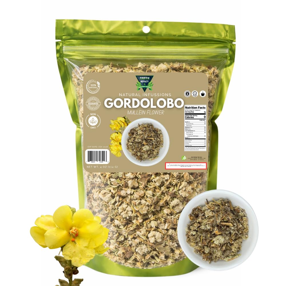 Green Royalty Gordolobo Mullein Loose Tea 4oz (114g) - Natural Infusion Herb - Gnaphalium spp. - Caffeine-Free Herbal Tea - Made in Mexico