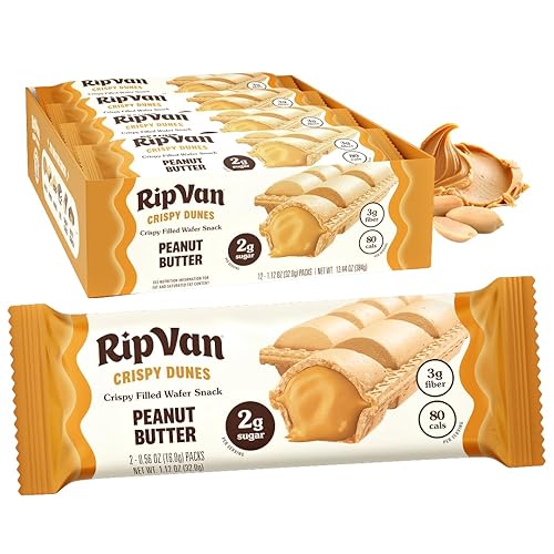 Crispy Dunes Peanut Butter Wafer Sticks - Low-Calorie Snack with Peanut Butter Cream Filling, 80 Calories, Non-GMO, Prebiotic Fiber - 12 Pack