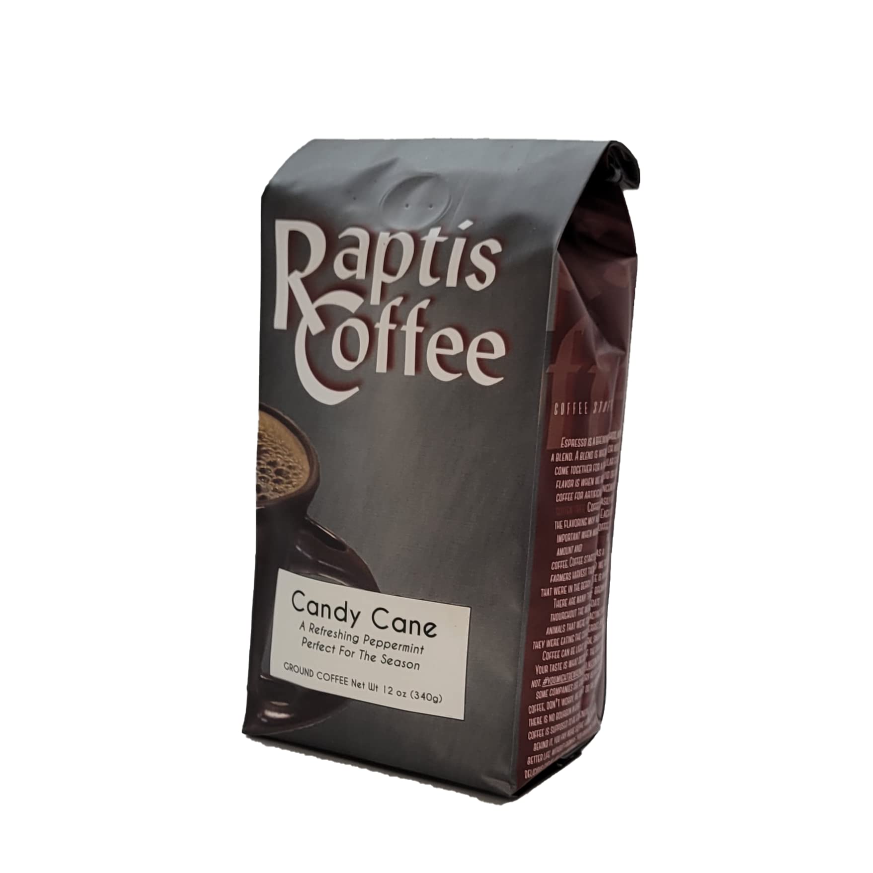 Raptis Coffee Roasters Candy Cane Flavored Ground Coffee 12oz bag