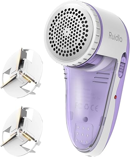 Ruidla Fabric Shaver Lint Shaver Defuzzer, Electric Lint Remover, Rechargeable Sweater Shaver with Replaceable Stainless Steel 3-Leaf Blades, Dual