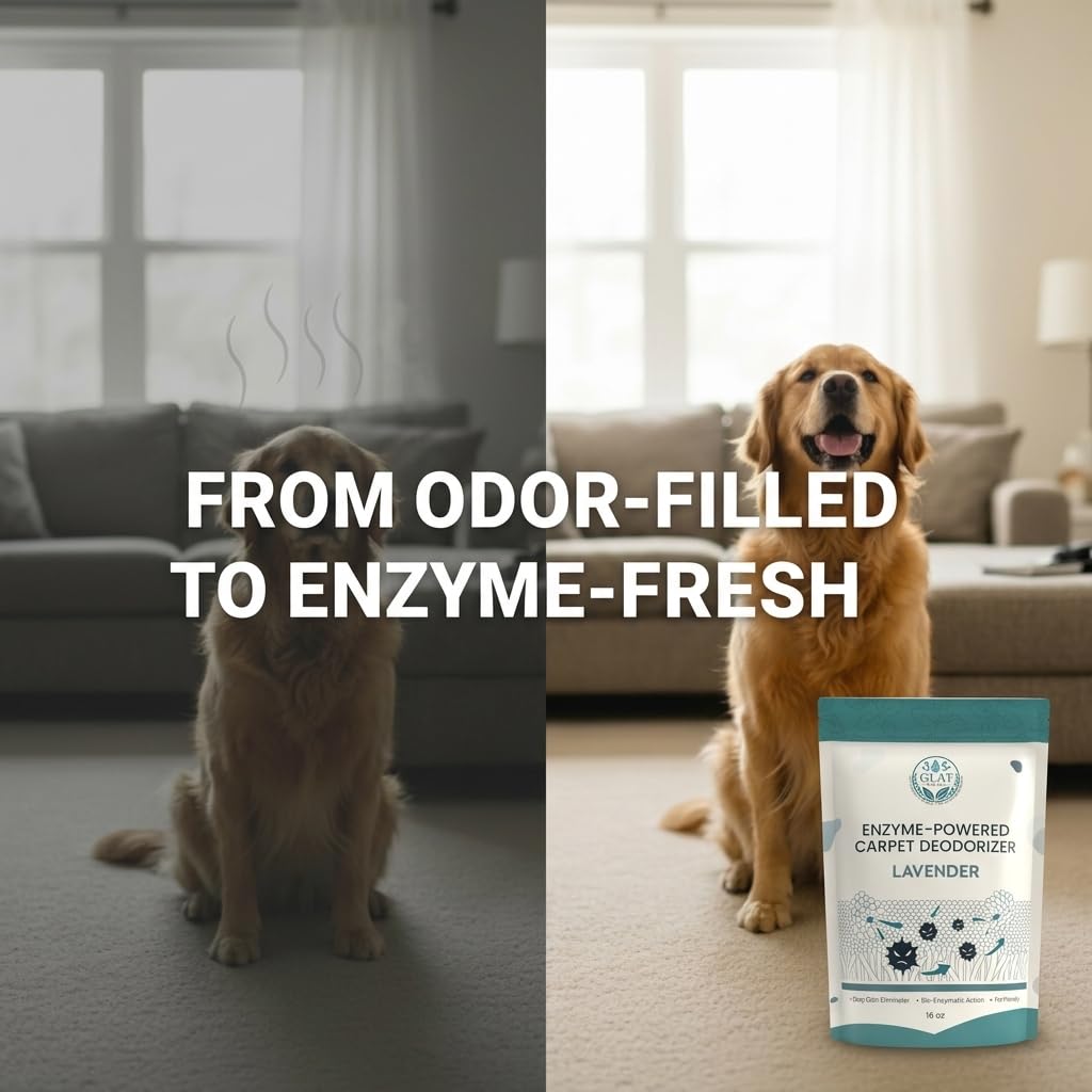 GLAT Group Enzyme-Powered Carpet Deodorizer (Powder) - Lavender | Natural Pet Odor Eliminator | Bio-Enzymatic Formula, Premium Performance, Eco