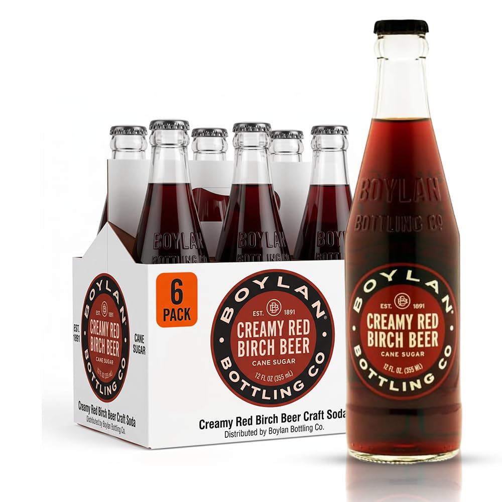 Boylan Bottling Pure Cane Sugar Soda Pop, Creamy Red Birch, 12 oz Glass Bottles (Pack of 6)