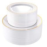 I00000 102 Pieces Gold Plastic Plates, Disposable Party Plates White Gold Rim, 51 Disposable Gold Dinner Plates 10.25 Inch and 51 Disposable Dessert