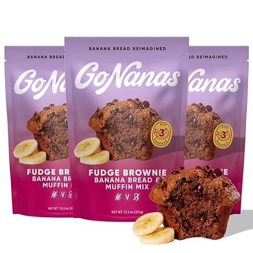 GoNanas Fudge Brownie Oat Flour Banana Bread Mix, Suitable for Plant Based Vegan Diets, Gluten Free Dairy Free Snacks, Healthy Snacks For Adults, Muffin Mix, Nut Free, Cupcakes Dessert, NON-GMO, 3pk