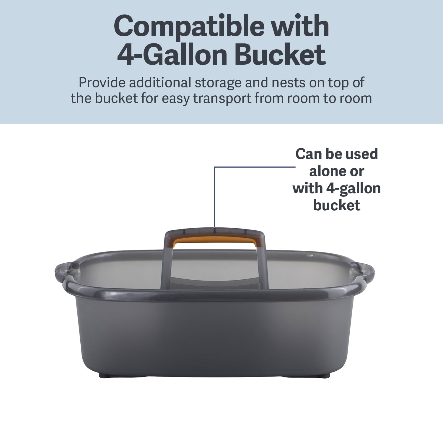 Casabella Cleaning Storage Caddy with Handle Plastic Multipurpose Organizer, Rectangle, 1.85-Gallon, Gray