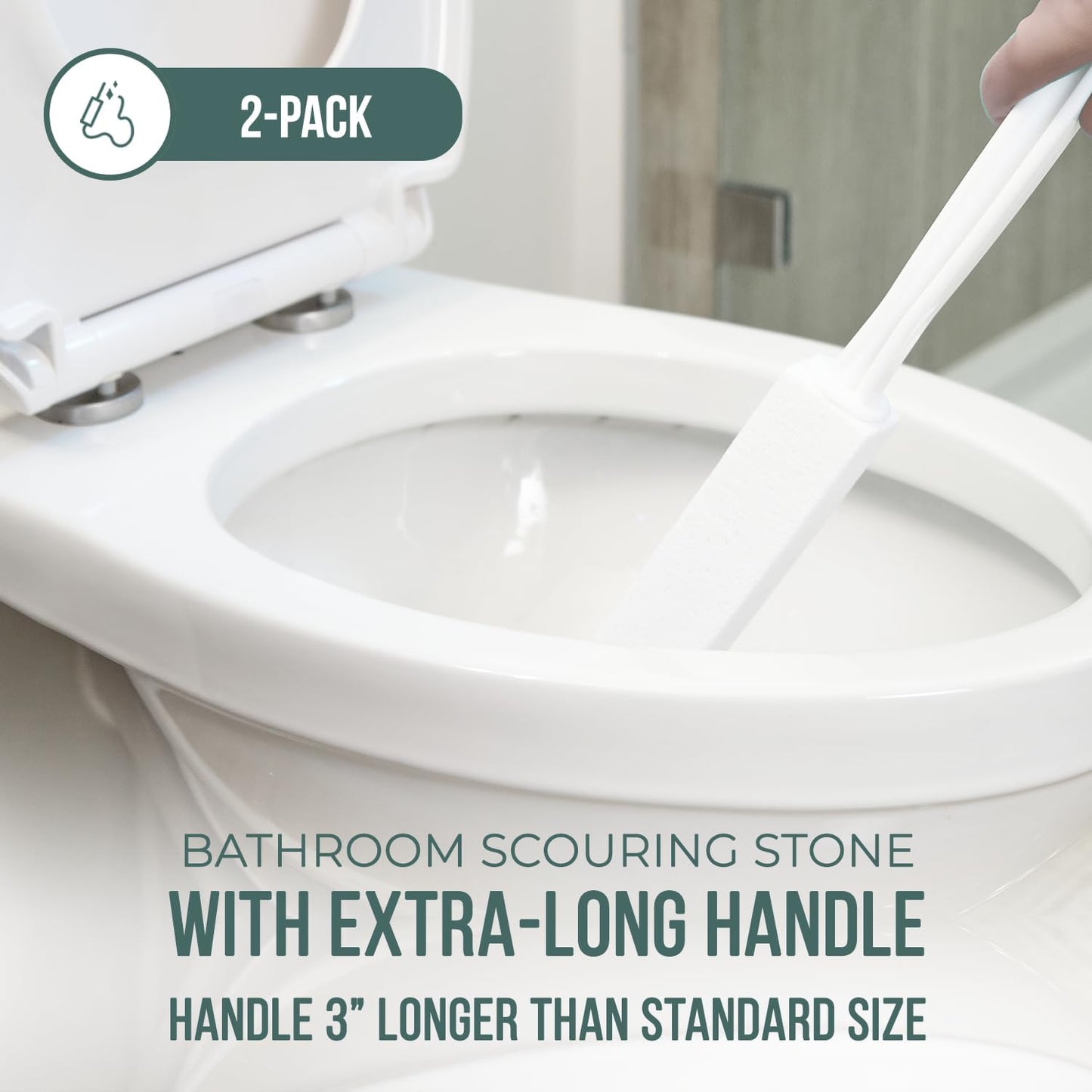 Powerstone Pumice Stone Toilet Bowl Cleaner with Extra Long Handle - 2 Pack | 3'' Longer Handle | Remove Hard Water Stains, Rings & Limescale from