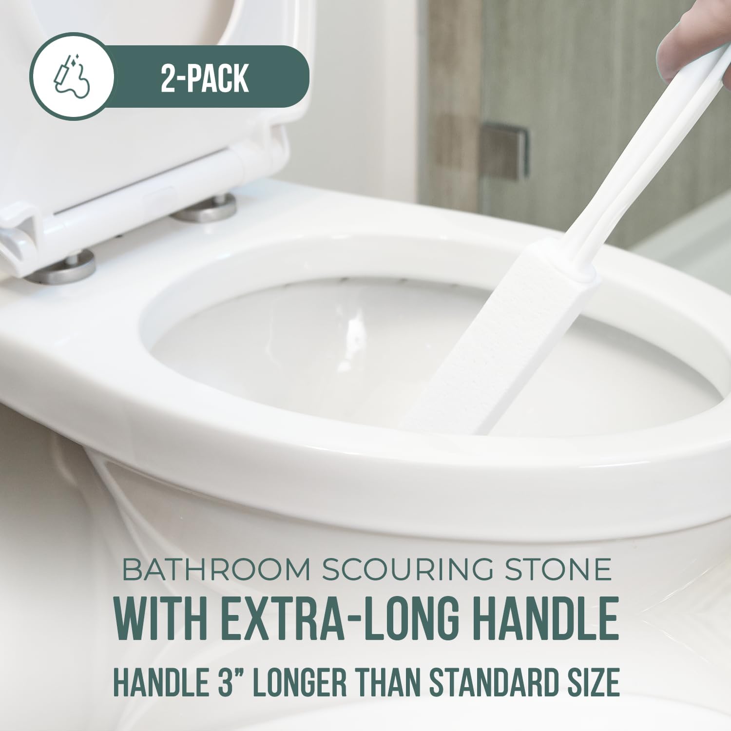 Powerstone Pumice Stone Toilet Bowl Cleaner with Extra Long Handle - 2 Pack | 3'' Longer Handle | Remove Hard Water Stains, Rings & Limescale from