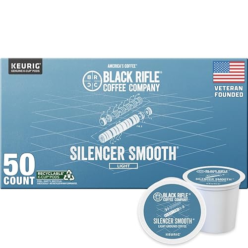Black Rifle Coffee Company Silencer Smooth, 50 Count, Light Roast K Cups - Single Serve K Cups Coffee Pods - Kcup Pods Compatible with Keurig 1.0