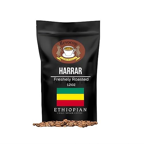 Revocup Ethiopian Harrar Whole Bean Coffee 12oz Single Origin, Natural Process, Specialty Grade Medium Roast, Mocha & Chocolate Flavors, USDA