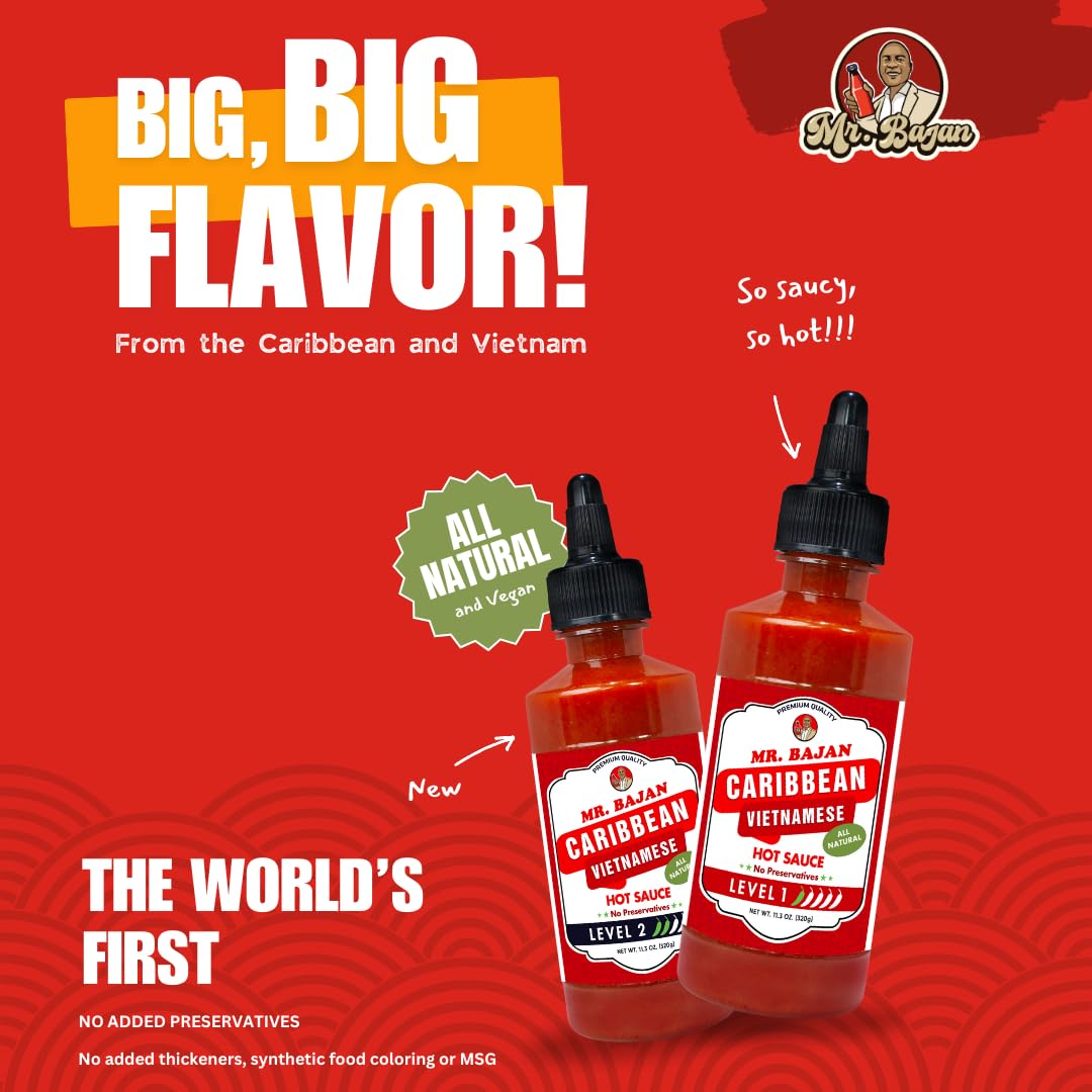 Mr. Bajan Caribbean Vietnamese Hot Sauce, Level 2 in 11 oz.