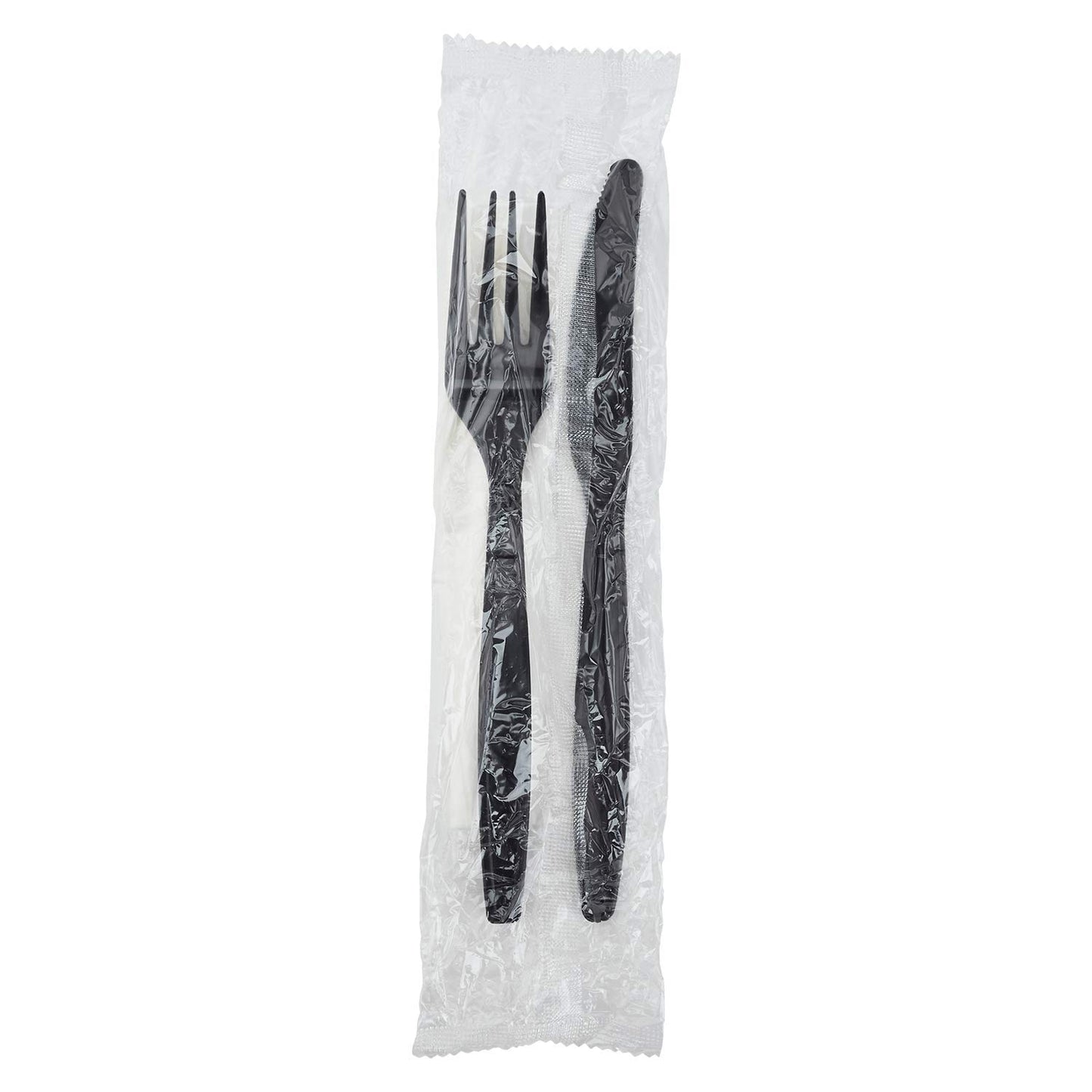 Karat 500 Count Black Wrapped PP Plastic Heavy-Weight Cutlery Set with Napkin (Knife, Fork, 1-Ply Napkin) U2207B
