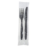 Karat 500 Count Black Wrapped PP Plastic Heavy-Weight Cutlery Set with Napkin (Knife, Fork, 1-Ply Napkin) U2207B