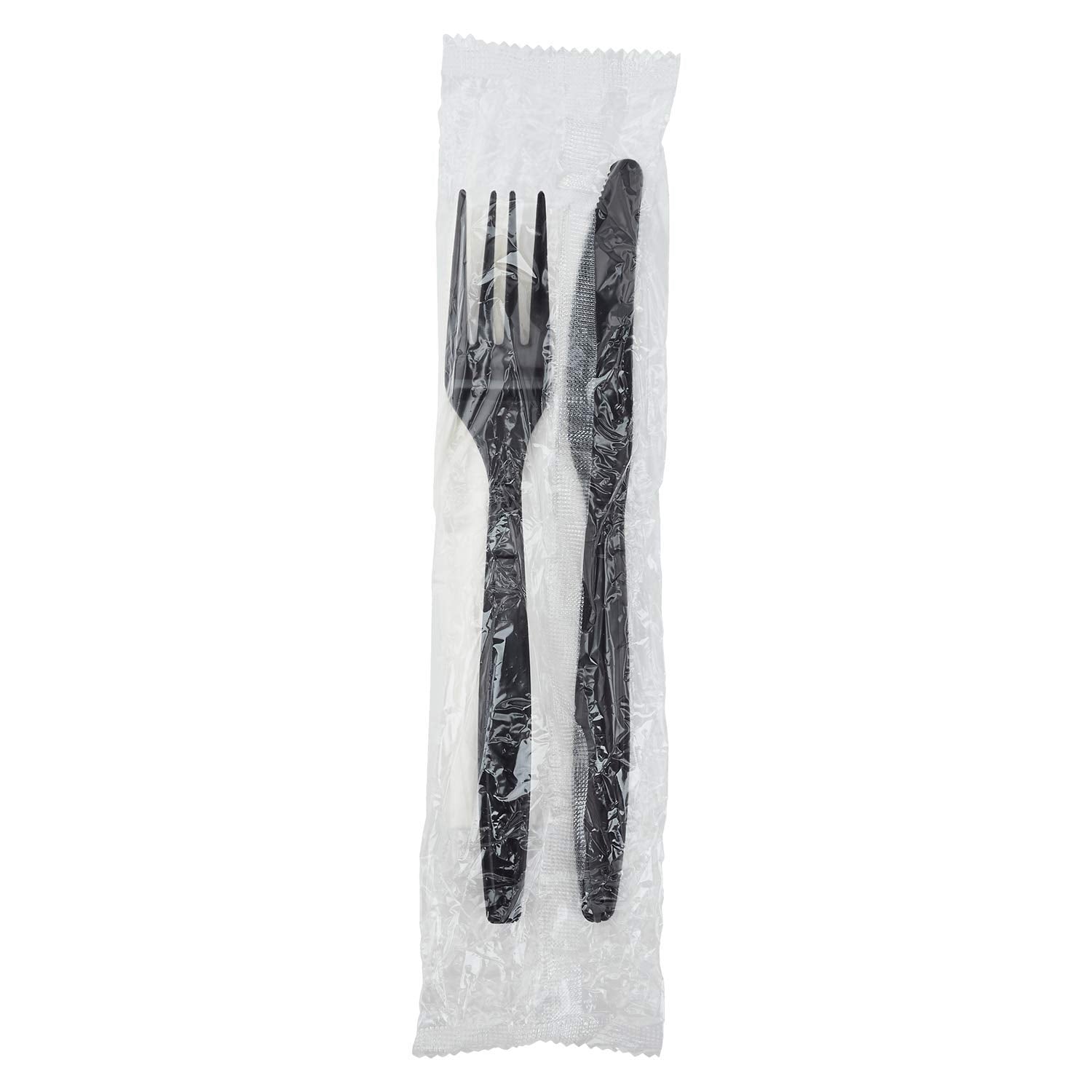 Karat 500 Count Black Wrapped PP Plastic Heavy-Weight Cutlery Set with Napkin (Knife, Fork, 1-Ply Napkin) U2207B