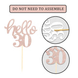 24 Pcs Rose Gold Glitter 30th Birthday Cupcake Toppers for 30th Anniversary Birthday Party Wedding Party Decorations