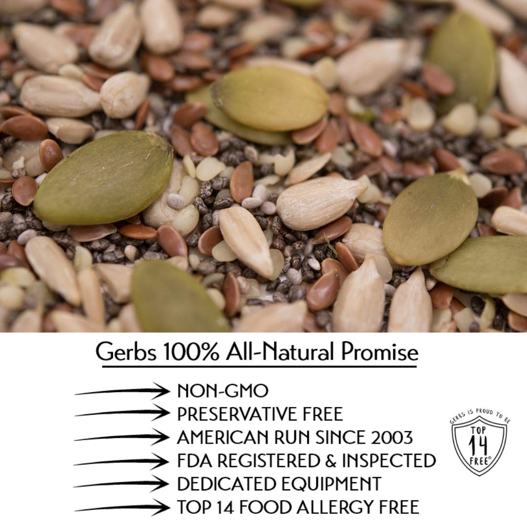 Gerbs Super 5 Seed Snack Mix 4 lbs. | Raw, No Artificial Additives, Resealable Bag | Crunchy Pumpkin, Sunflower, Brown Flax, Black Chia, Hemp | Top 14