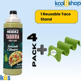 Herdez Taqueria Street Avocado Cilantro Sauce 9 oz Plastic Bottle 4 Pack + 1 Taco Stand by KOOL8SHOP Infinite Deals