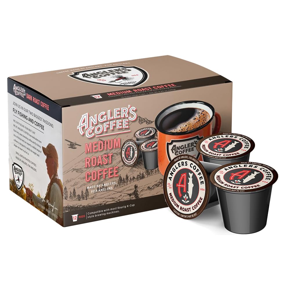 Angler's Coffee, Single Serve Artisan Blend Medium Roast, 12 Coffee Pods, Compatible with K Cup Brewers