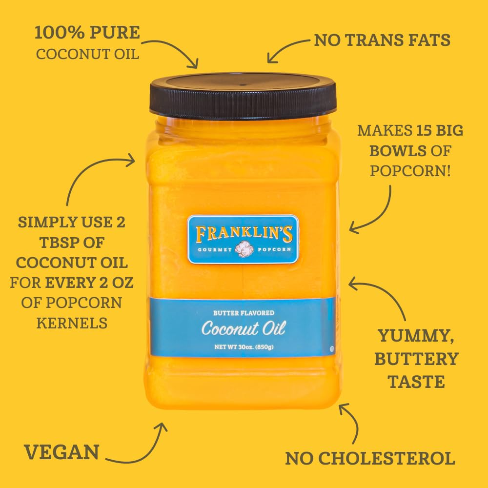 Franklin's Gourmet Popcorn - 19 oz. Butter Flavored Popcorn Seasoning Salt, 30 oz. Butter Flavored Coconut Popcorn Oil - Authentic Movie Theater Taste