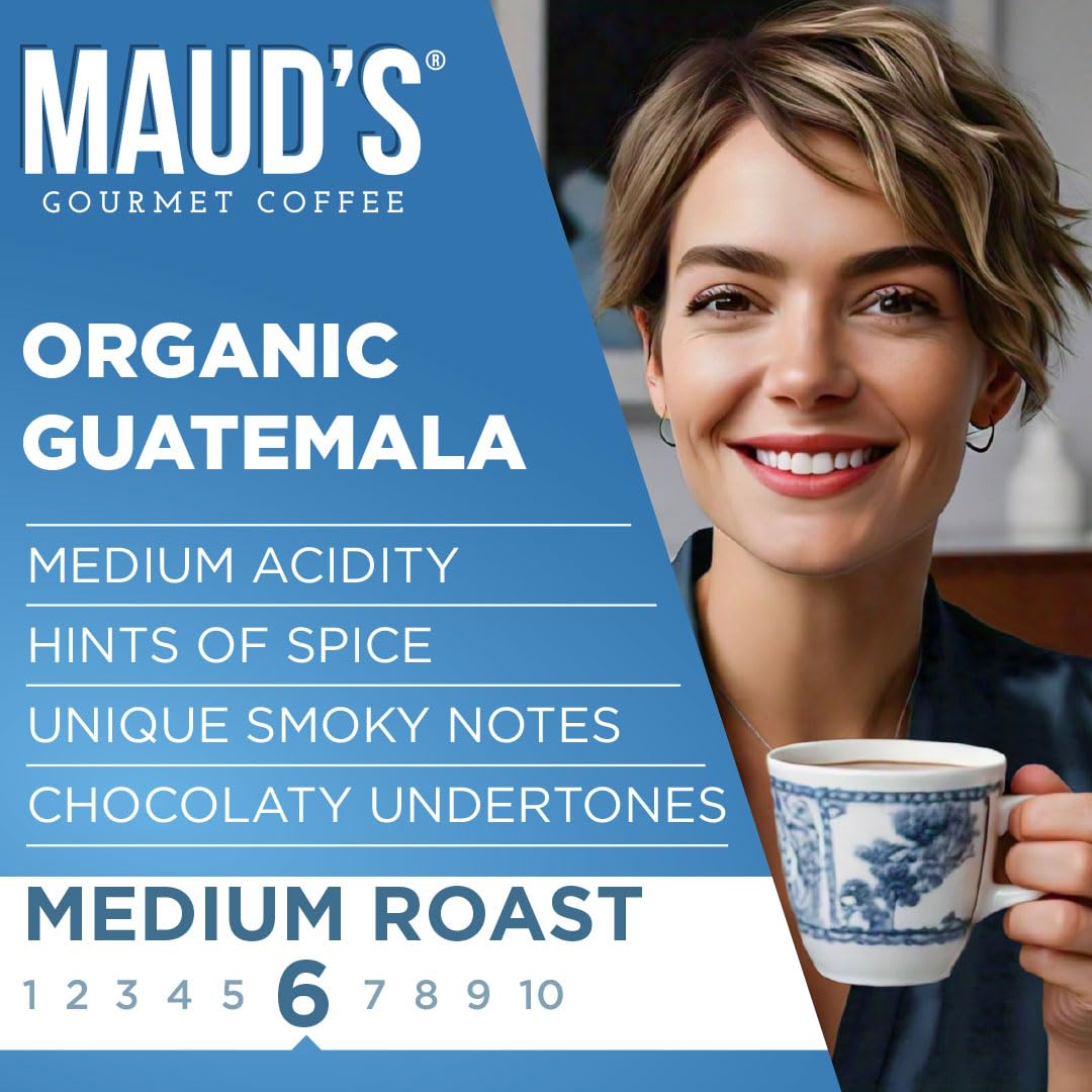 Maud's Organic Guatemalan Coffee Pods, 50 ct, Single Origin Guatemalan Medium Roast Coffee in Single Serve Pods - 100% Arabica Beans, Compatible