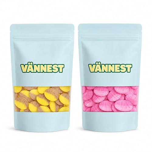 BUBS Swedish Candy 2-Pack - Strawberry Pomegranate & Banana Toffee Sweet Ovals - 2 Bags, Each 1/2 LB (1 LB Total) - Vegan, Gelatin-Free Swedish Mix By