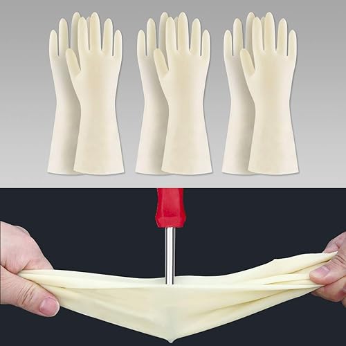 BOOMJOY Nitrile Cleaning Gloves, Heavy Duty Dishwashing Gloves, Reusable XL Gloves for Kitchen, Bathroom, Gardening, Working, Pet Care - White, 3
