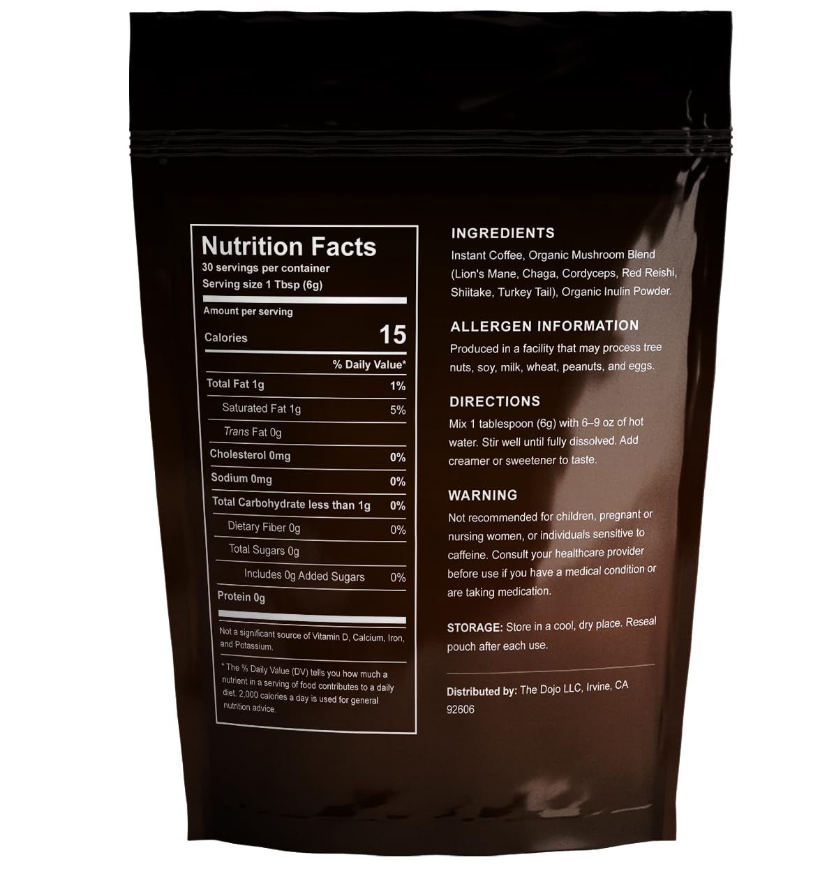 Kate Naturals Mushroom Coffee Instant (30 Servings, 6.35oz) Organic Lion's Mane, Chaga, Cordyceps, Red Reishi, Turkey Tail, Shiitake & Agave Inulin