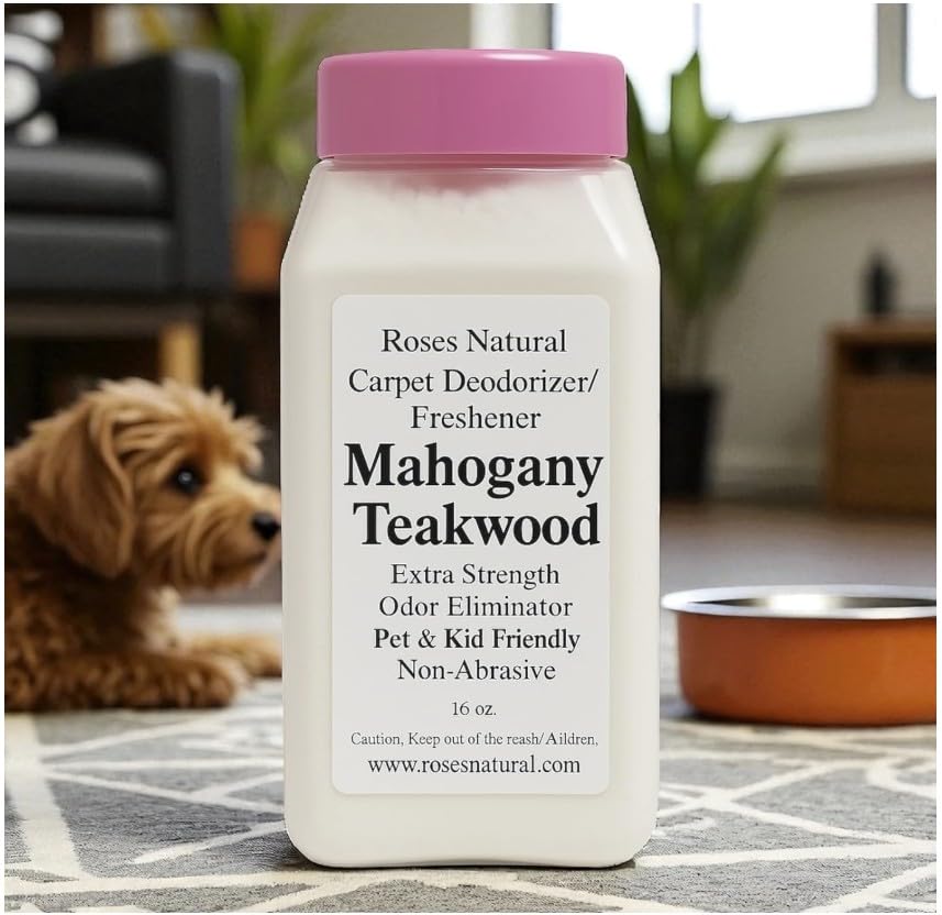 Roses Natural Mahogany Teakwood Carpet Deodorizer Powder - Pet Odor Eliminator & Carpet Freshener, Rugs & Upholstery, Natural Baking Soda Formula, Kid
