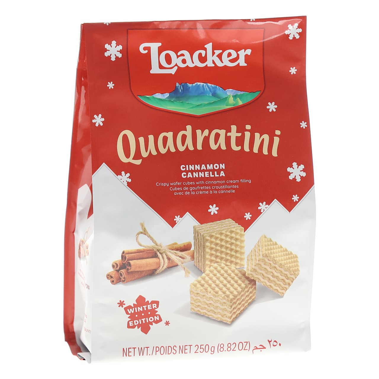 Loacker Quadratini Lemon bitebite-size Wafer Cookies| LARGE Pack of 1 | Crispy Wafers with 4 creamy layers of finest Cinnamon cream filling | great