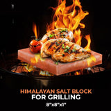 ZK Himalayan Salt Cooking Block 8"x8"x1” Plate with Steel Tray Holder- Food Grade Rock Salt for Grilling, Cutting, and Serving, Salt Slab a Unique