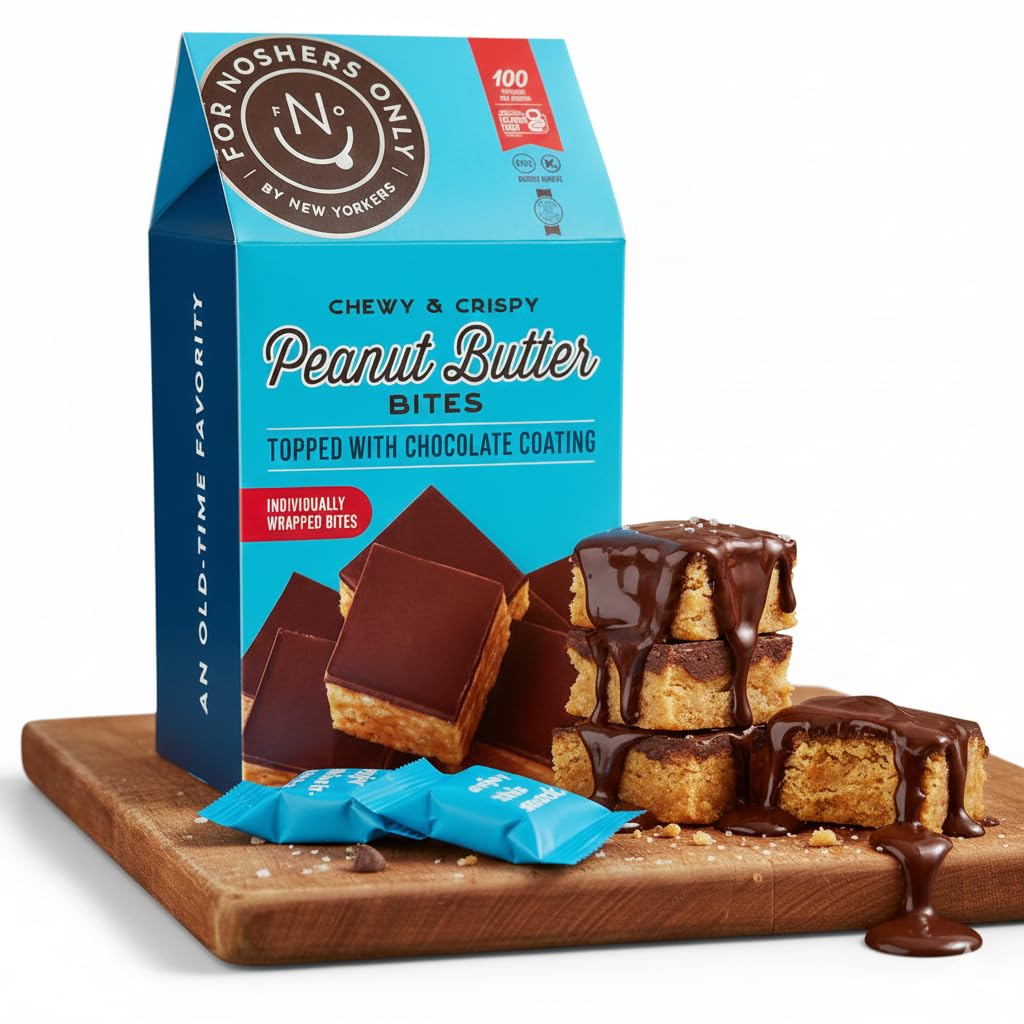 For Noshers Only - Peanut Butter Bites - Kosher Dairy Free Vegan Gluten Free Chocolate Peanut Butter Crispy Rice Treats - Vegan Dessert, Sweet Snack