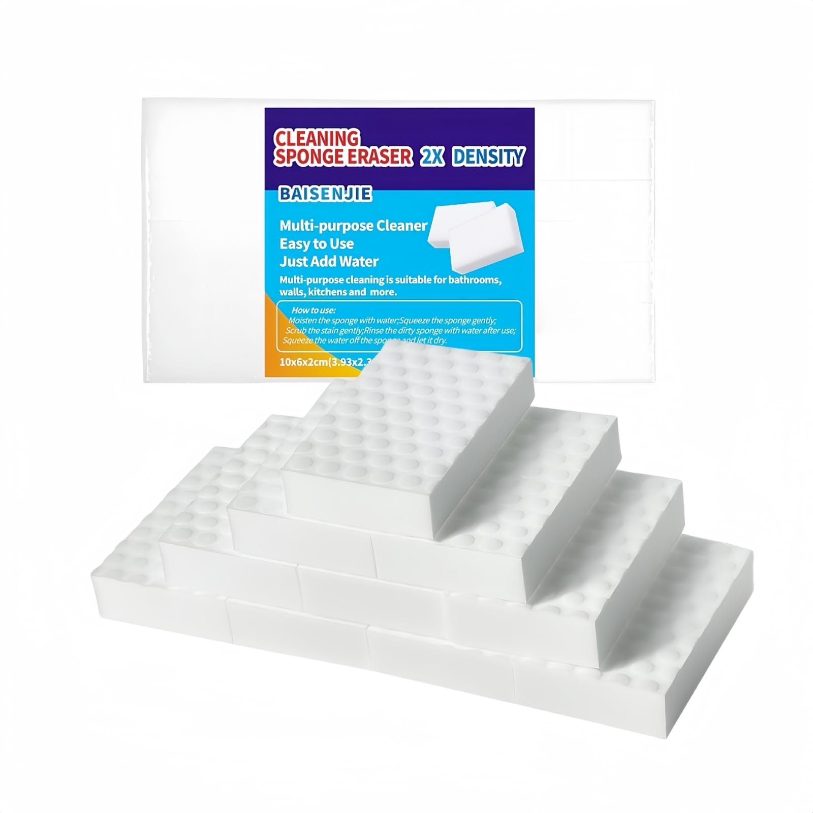BAISENJIE Magic Sponges Eraser,10 Pack Melamine Sponge in Bulk,2X Density,Long Lasting,Cleaning Sponge for Kitchen, Bathroom,Bathtub, Sink,Furniture