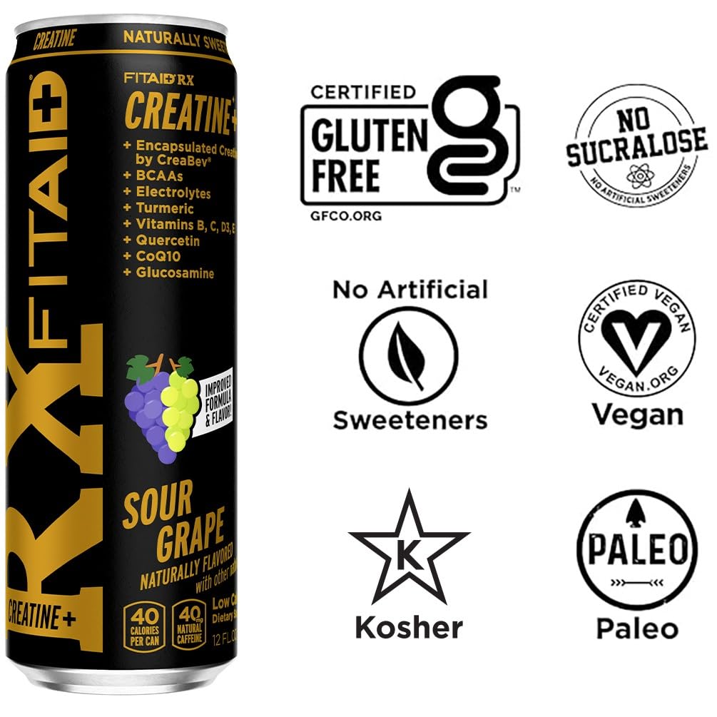 FITAID RX Recovery Blend Plus Creatine, Contains BCAAs, Glucosamine, Turmeric, B-Complex, Electrolytes, 12 Fl Oz (Pack of 12)