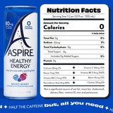 ASPIRE® Mixed Berry, Healthy Energy Drink 80mg Natural Caffeine, Zero Sugar No Carbs Keto Friendly, 24 Pack Green Tea Sugar Free Drink Low Caffeine