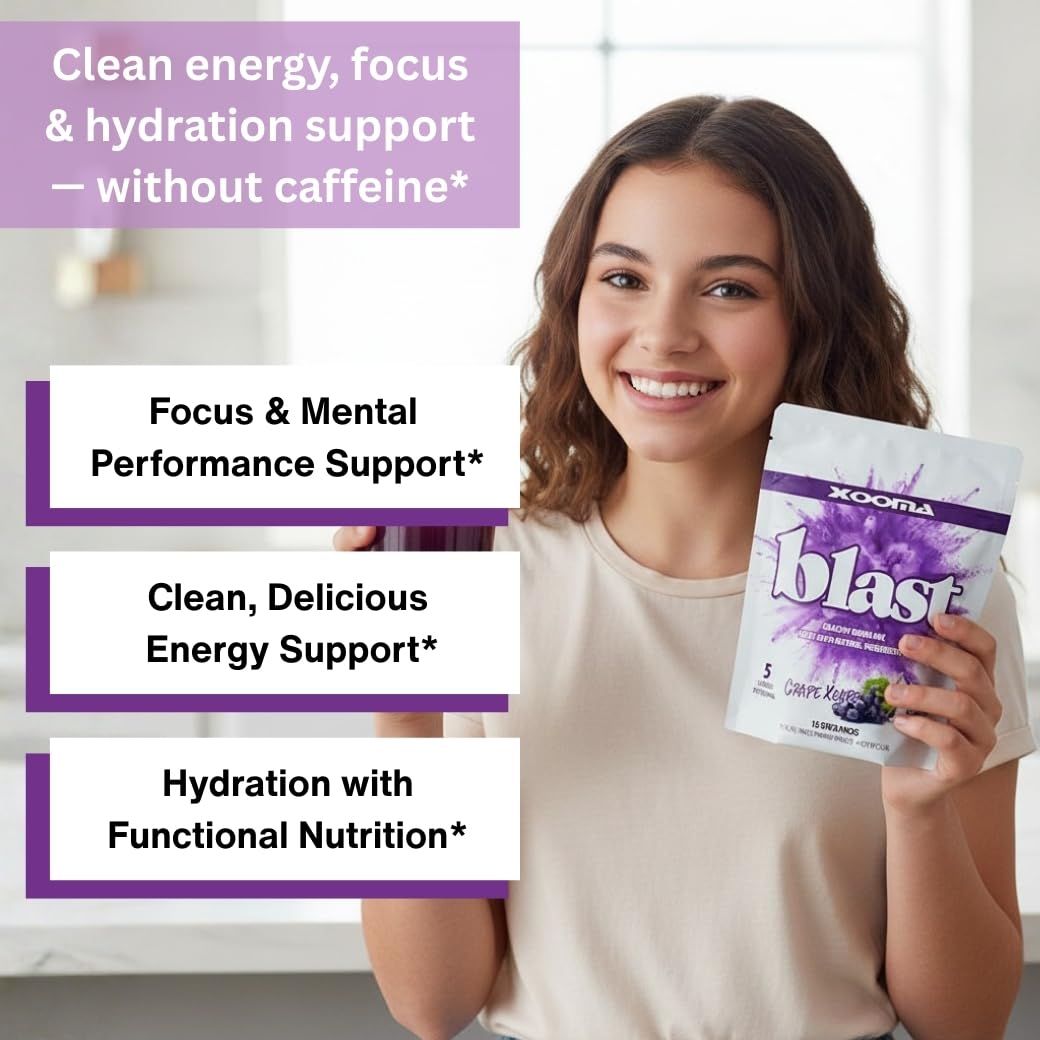 Xooma Blast Sugar Free Drink Mix Sticks - Whole Food Phytonutrient Powder with Immune Supporting Vitamins and Functional Mushroom Blend - Low Calorie