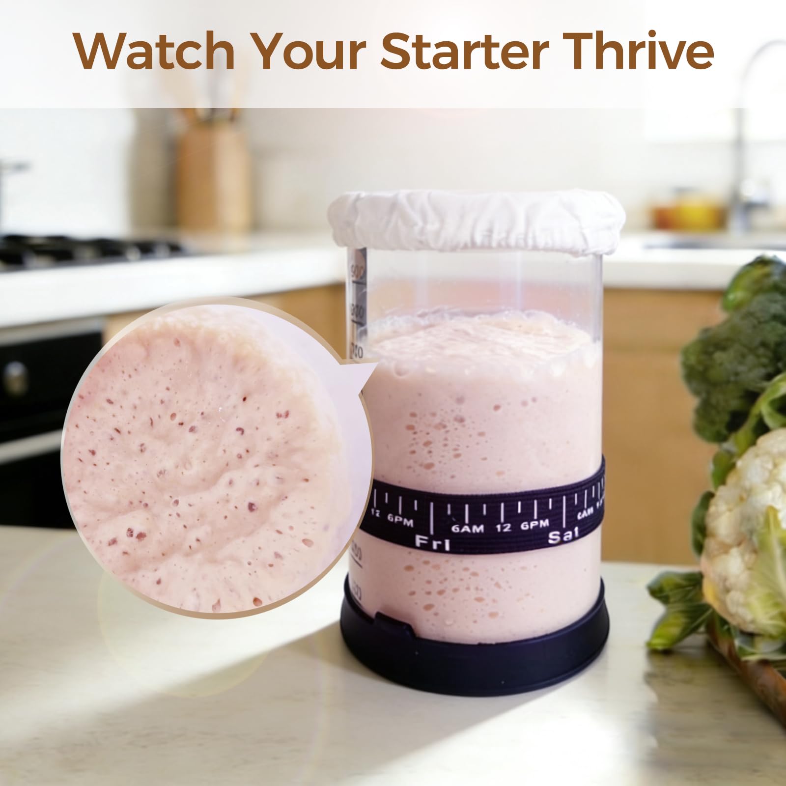 BRIRILINE Pro Sourdough Bread Starter Kit - 34 oz sourdough jar with 5 unique features for the perfect sour dough bread & sourdough starter kit