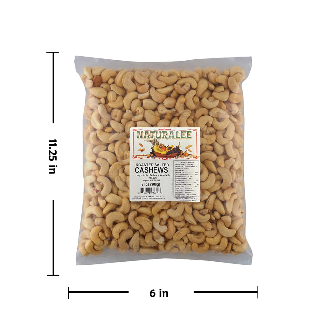 Naturalee Cashews 2 lbs - Roasted, Salted - Natural Heart Healthy Snack