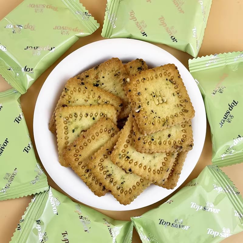 12-Vegetable Crunchy Crackers, Sesame Biscuits, 208g, Individually Wrapped Snacks