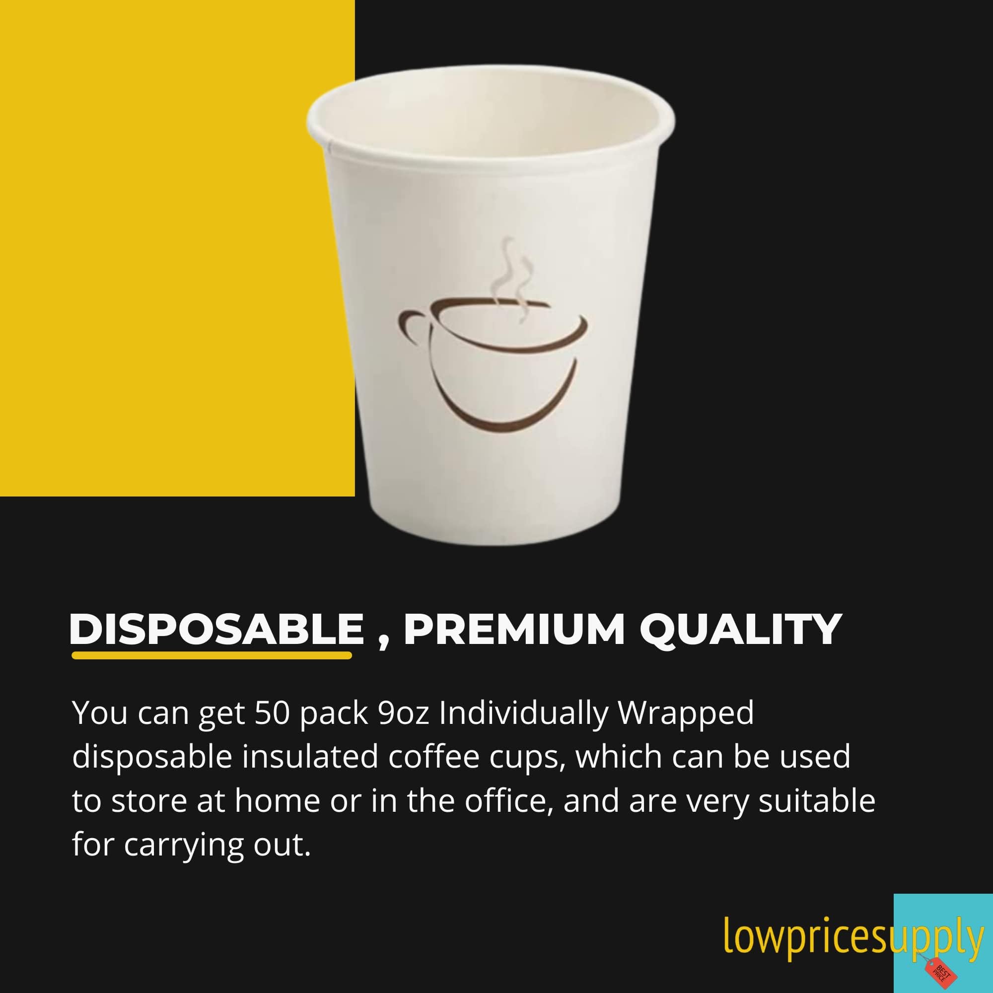 LPS Lowpricesupply 50 PACK - 9 oz. Hotel Motel Room Paper Individually Wrapped Cups Coffee Design Dreams Hot Paper Cups