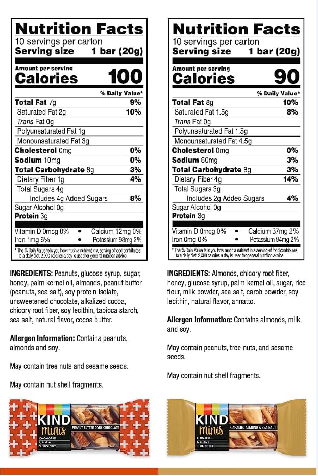 Kind Minis, Variety Pack. Contains 1 Peanut Butter Dark Chocolate, and 1 Caramel Almond & Sea Salt, Low Calorie, Gluten Free, Low Sugar, Healthy
