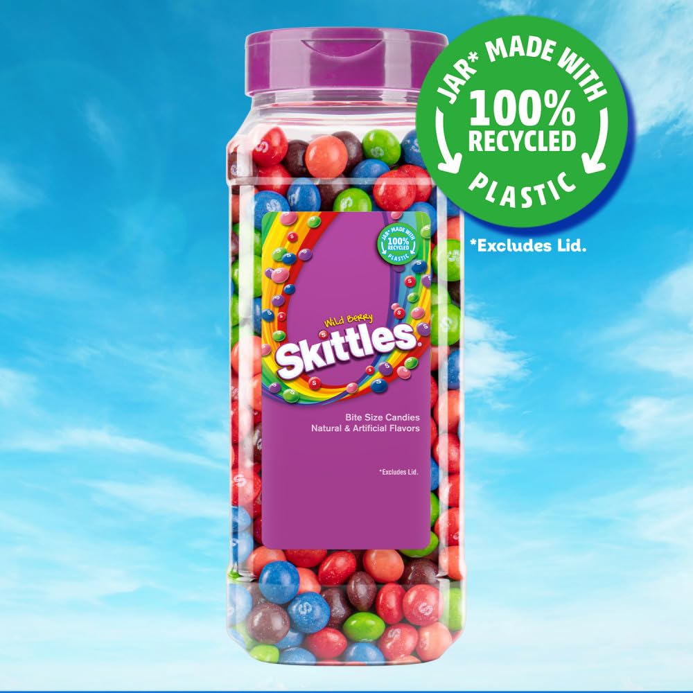 SKITTLES Wild Berry Chewy Fruity Rainbow Candy For Mid Day Snacking, Road Trips, Gaming & Party Fun, 30 Oz Resealable Bulk Candy Jar