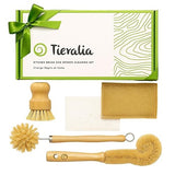 Tieralia Bamboo Dish Brush Gift Set - 5-Piece Kitchen Cleaning Set with Bottle Brush, Round Scrub Brush, Palm Brush & 2 Plant-Based Sponges | Wooden