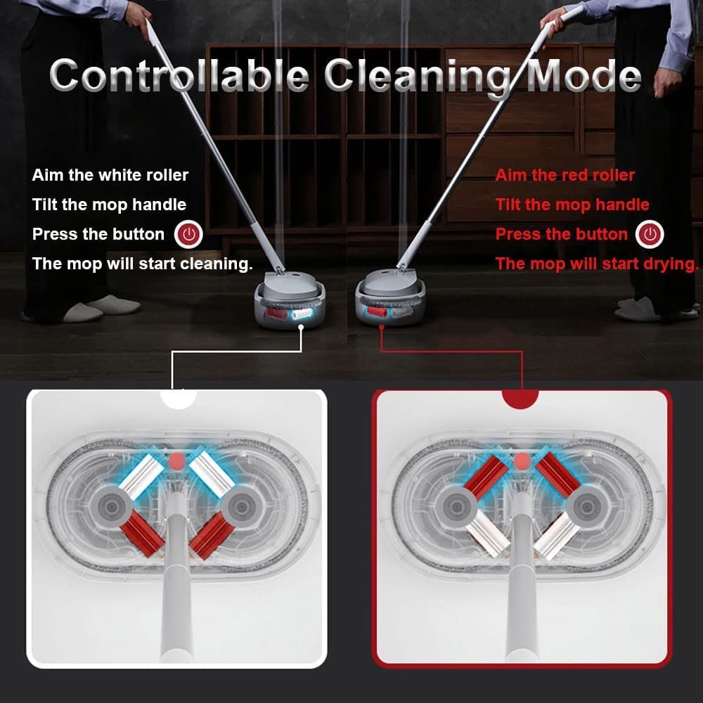 REECOO Cordless Electric Spin Mop Power Mop with 4 Floor Scrubber Pads/Automatic Cleaning Bucket/Water Sprayer,Lightweight & Rechargeable,Suitable