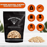 Almonds, Marcona Spanish Roasted Unsalted Whole, tender and sweet, Also known as "Queen of Almonds", Vegan, great for all ages, (1 lb.) by Presto
