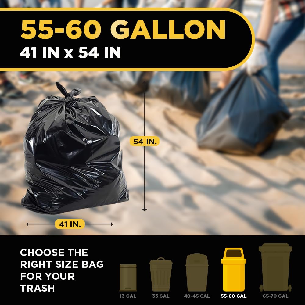 Aluf Plastics 55-60 Gallon Trash Bags Source Reduction Series Value High Density 22 Micron (equiv) Intended for Home, Office, Bathroom, Paper