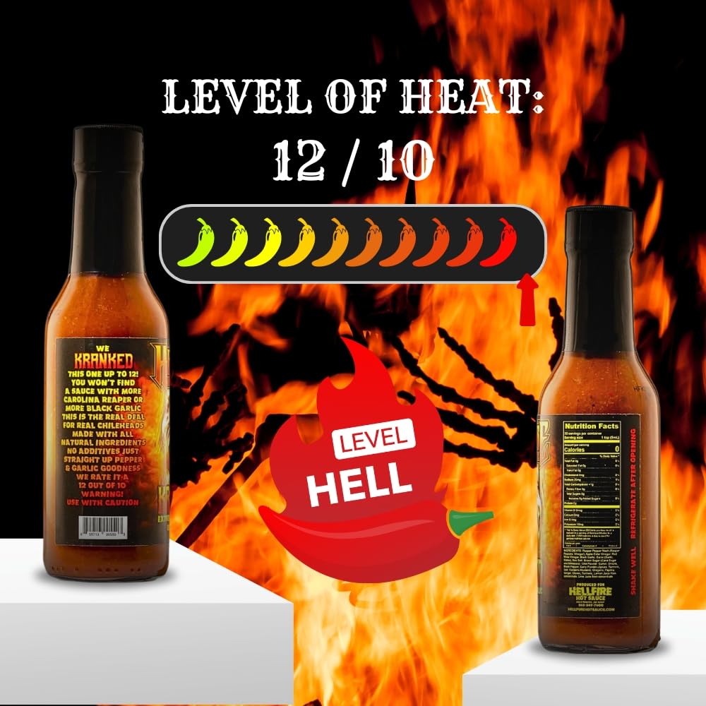 Hellfire Hot Sauce Kranked - Black Garlic and Carolina Reaper Gourmet Hot Sauce, Featured on Hot Ones TV Show, 5 oz.